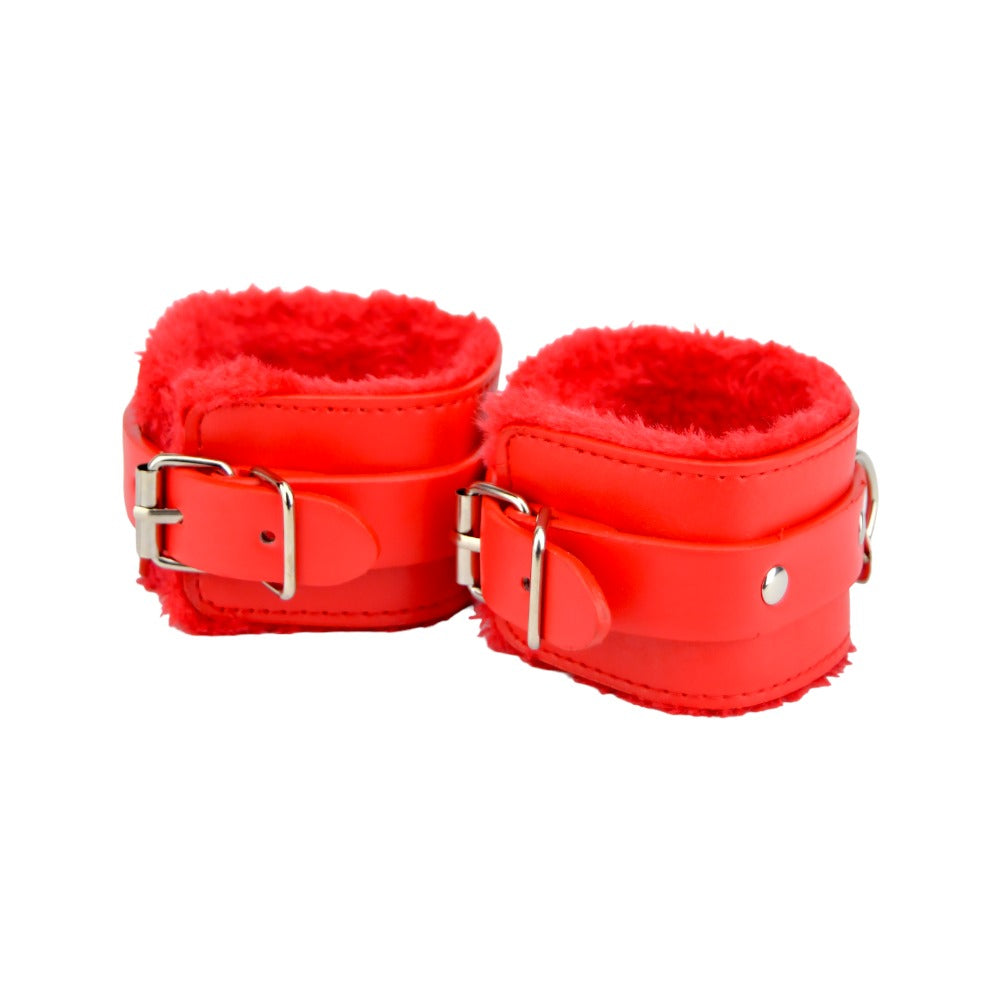 Bound to Please Furry Plush Wrist Cuffs Red