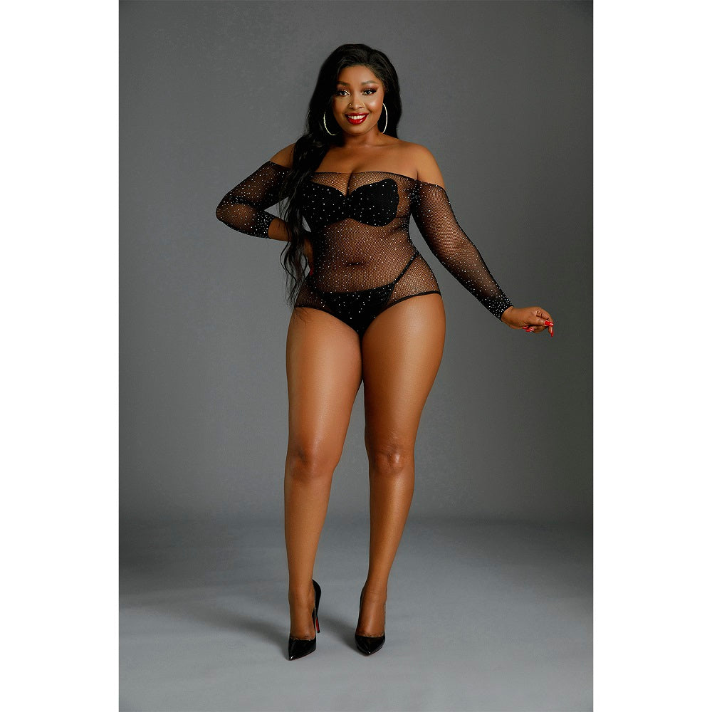 Moonlight Black Off the Shoulder Sparkle Body Plus Size