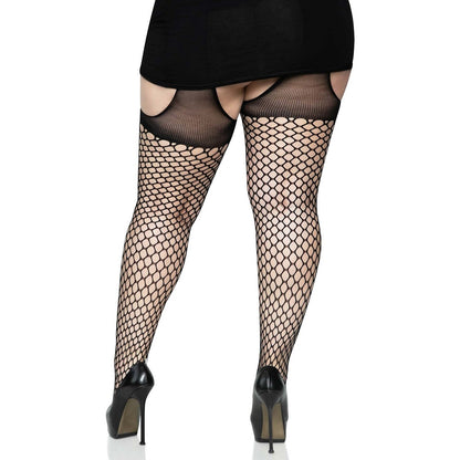 Leg Avenue Lace Oval Net Suspender Tights Plus Size