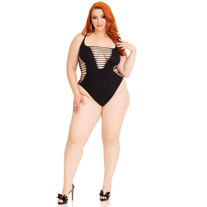 Leg Avenue Shredded Thong Bodysuit Black Plus Size