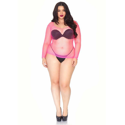 Leg Avenue Long Sleeved Industrial Net Top Neon Pink Plus Size