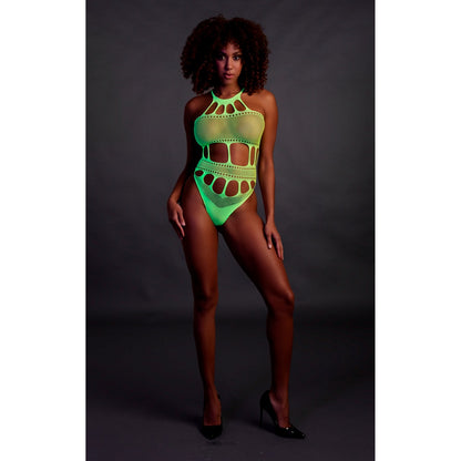 Cut Out Thong Bodysuit Neon Green One Size