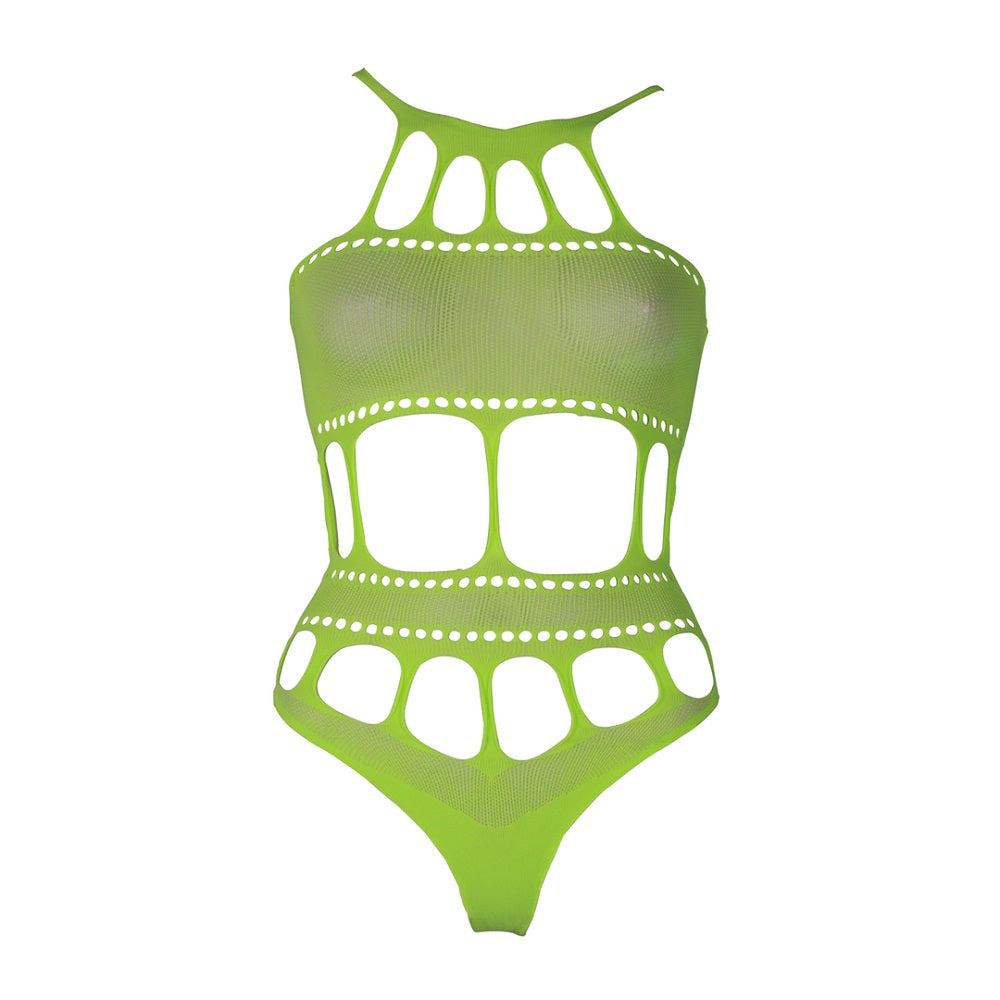 Cut Out Thong Bodysuit Neon Green Plus Size