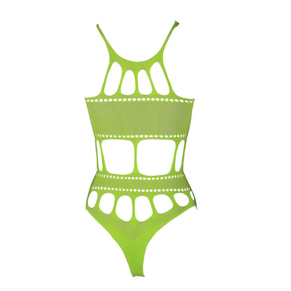 Cut Out Thong Bodysuit Neon Green Plus Size