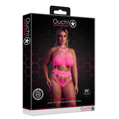 Cut Out Thong Bodysuit Neon Pink Plus Size