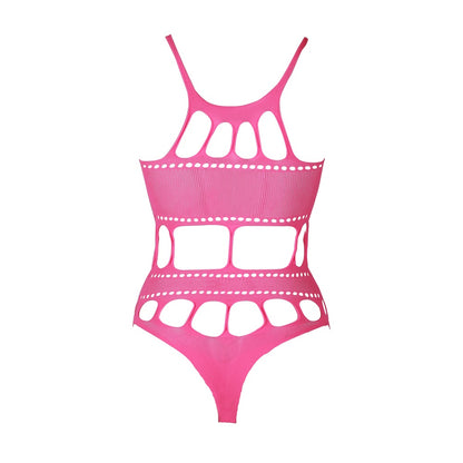 Cut Out Thong Bodysuit Neon Pink Plus Size