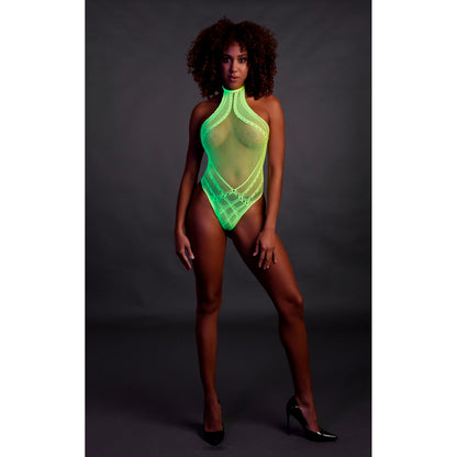 Halter Tie Neck Bodysuit Neon Green One Size